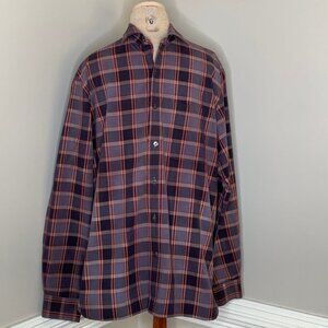 Timberland Men's Vintage Blue and Burgundy Long Sleeve Tartan Shirt Size Large